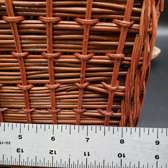 Vintage Wicker Picnic Basket Red Gingham Lining and Faux Food Cheese Bread Fruit - Picture 12 of 13